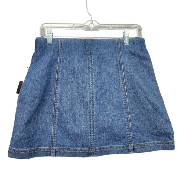 NWT No Boundaries Mini Skirt Juniors MEDIUM 7-9 Blue Jean Denim Hi Rise Paneled - Picture 2 of 9